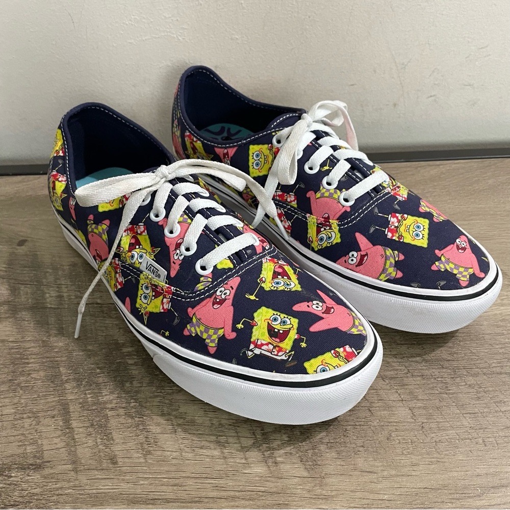 Men's VANS Navy Yellow Pink Canvas SPONGE BOB & PATRICK Athletic Shoes SNEAKERS